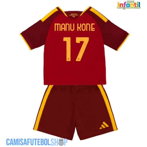 Camisa de time de futebol AS Roma Manu Kone #17 Replicas 1º Equipamento Infantil 2026-27 Manga Curta (+ Calças curtas)